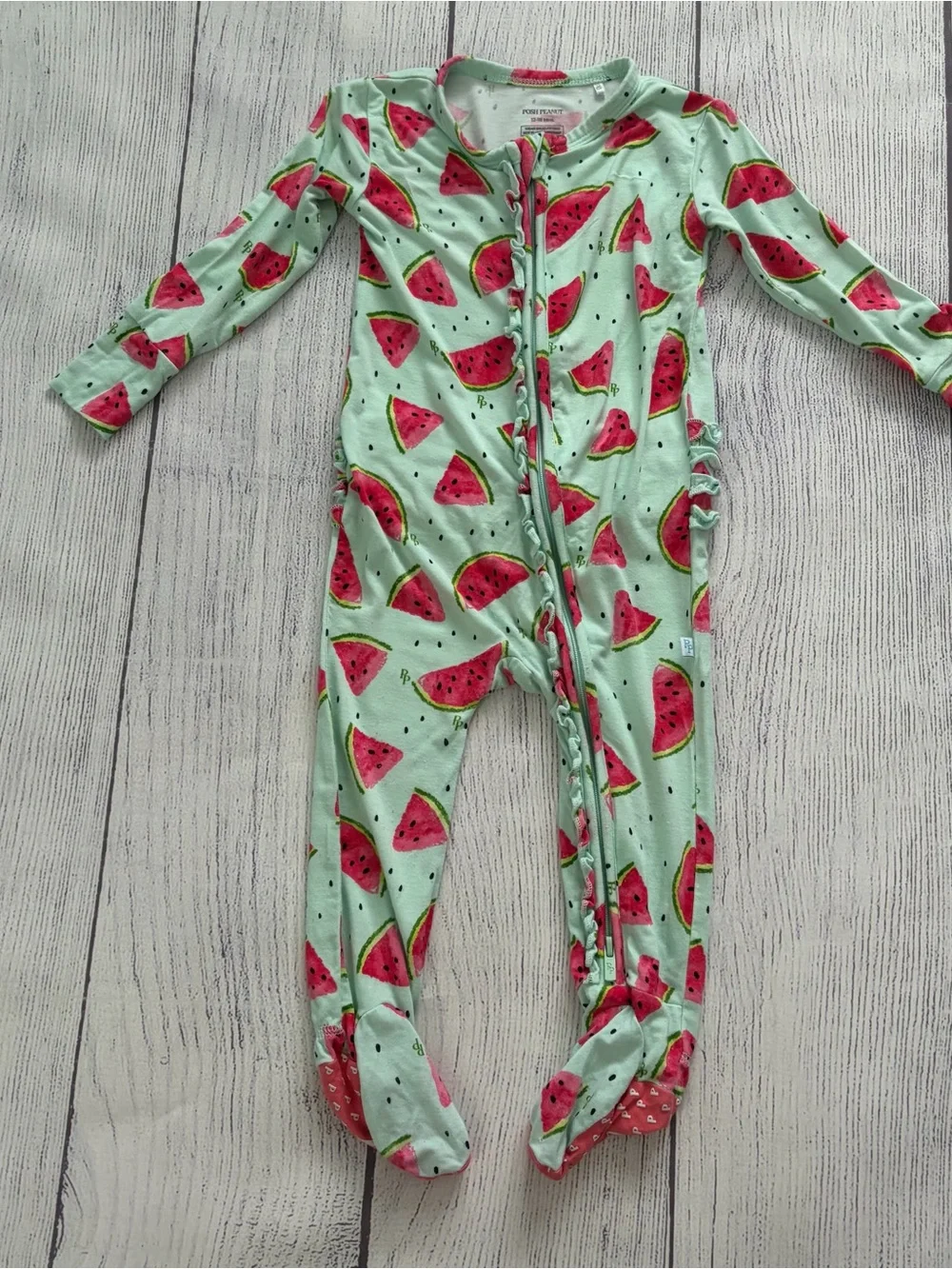 Posh Peanut Bamboo Mellony Footie Ruffled Zippered One Piece Size 12-18 months